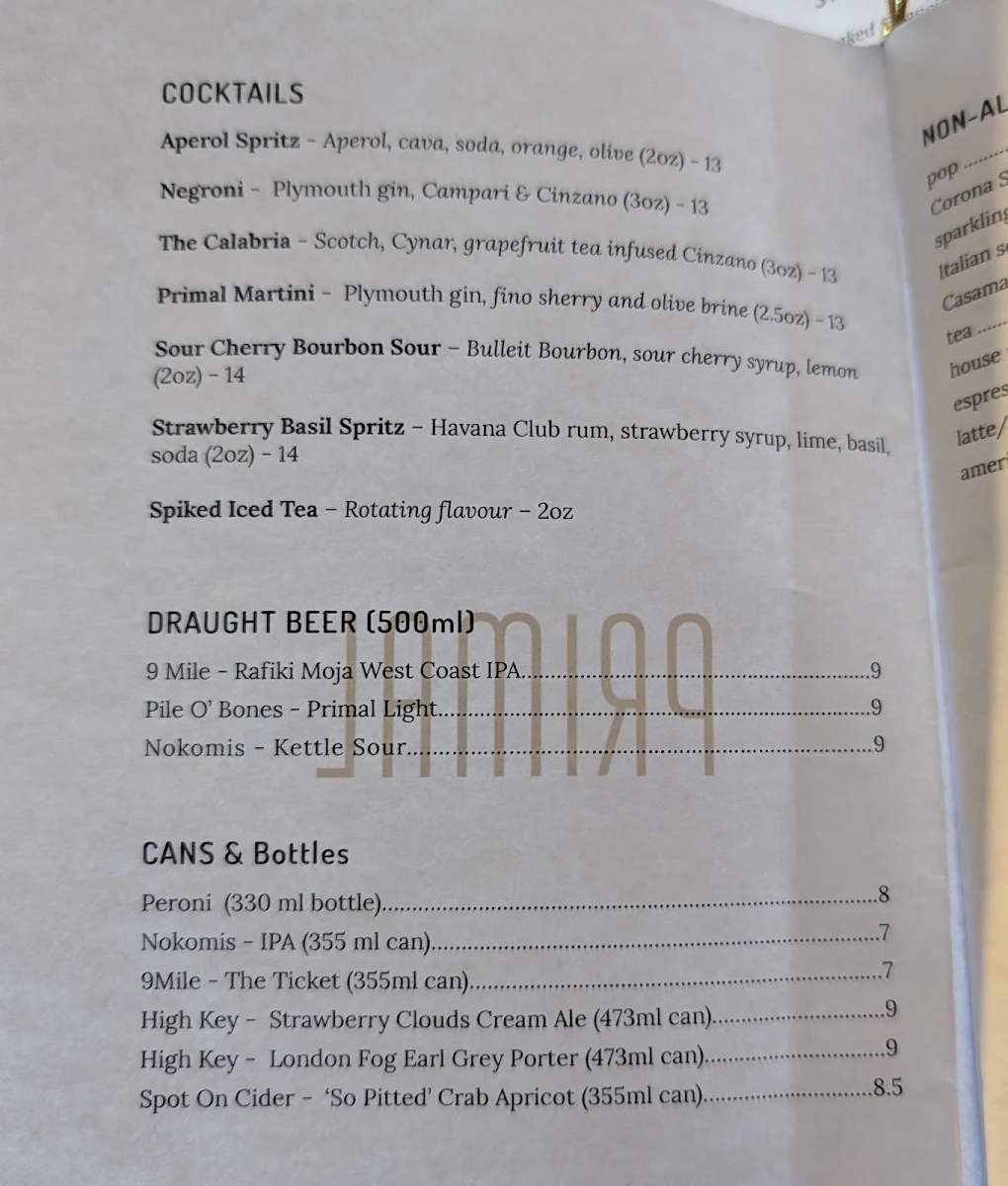 Menu, Primal
