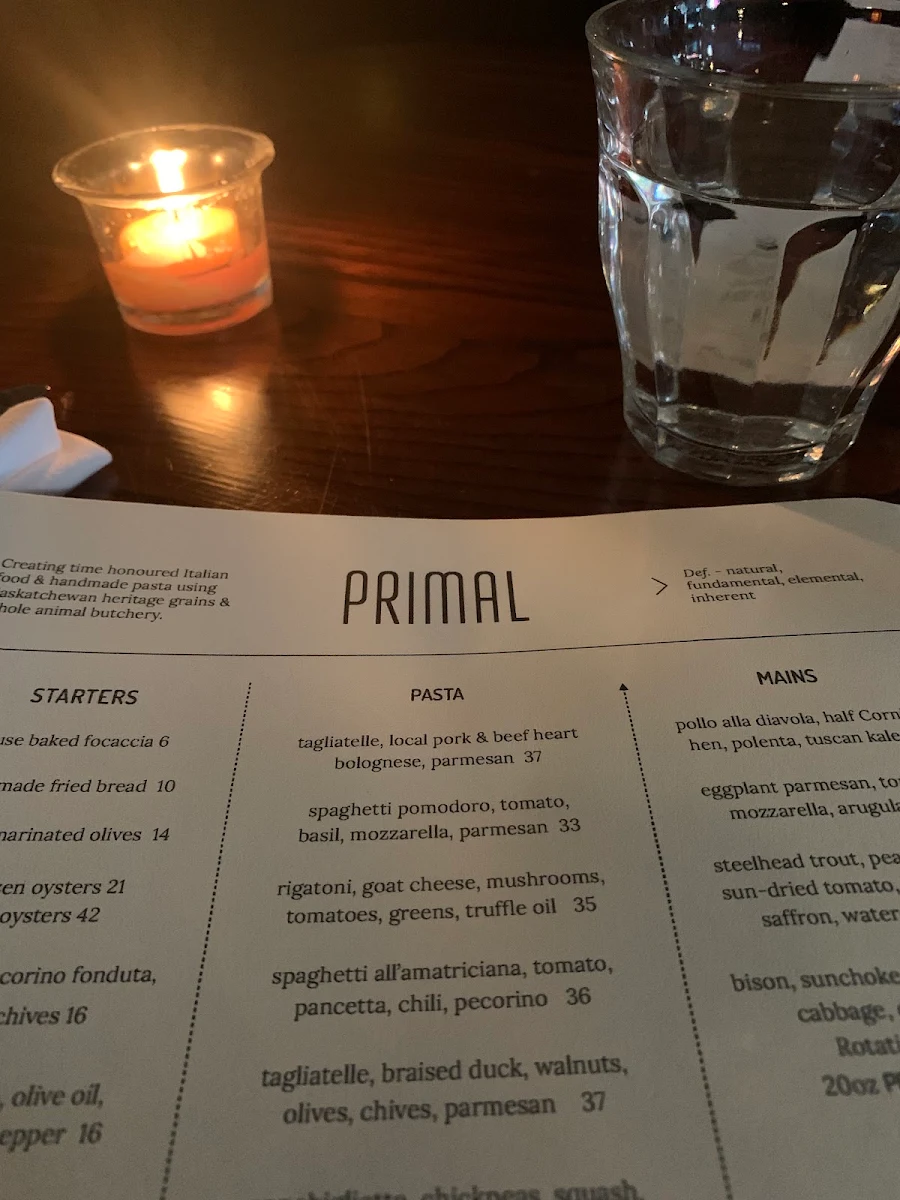 Menu, Primal
