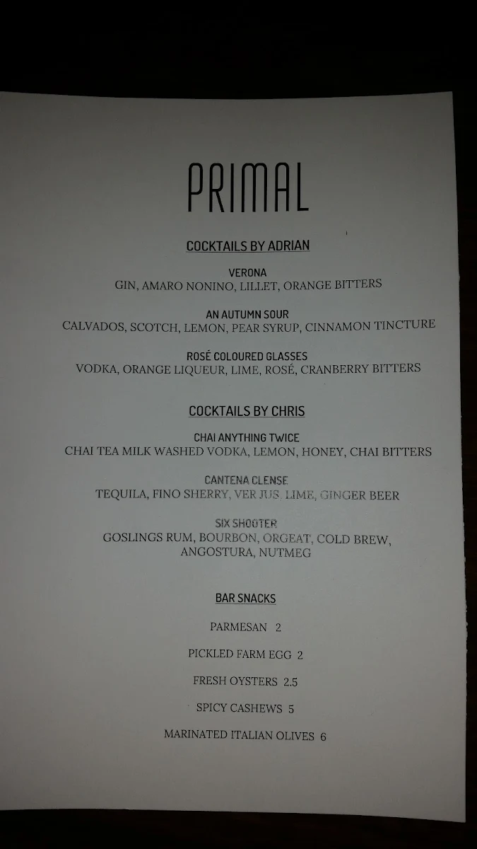 Menu, Primal