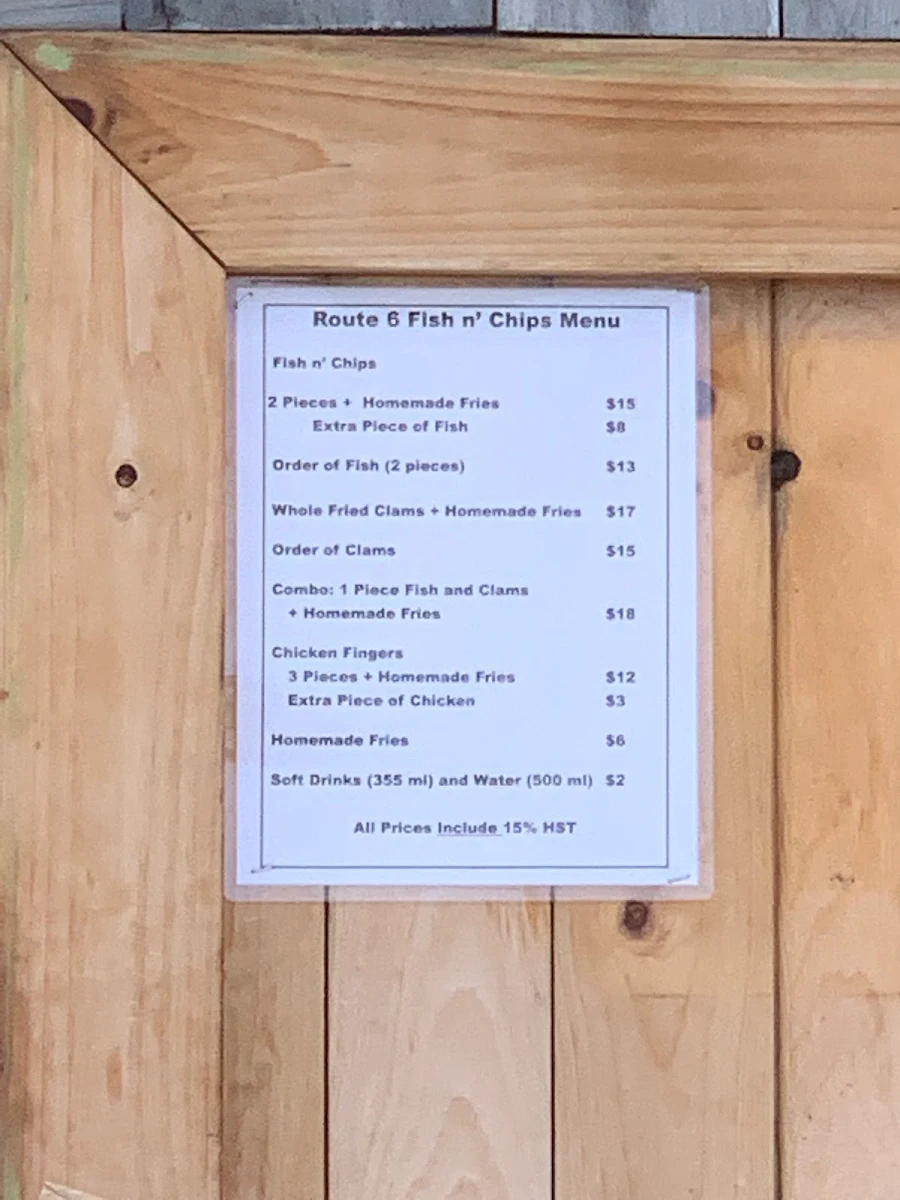 Menu, Route 6 Fish 'n Chips