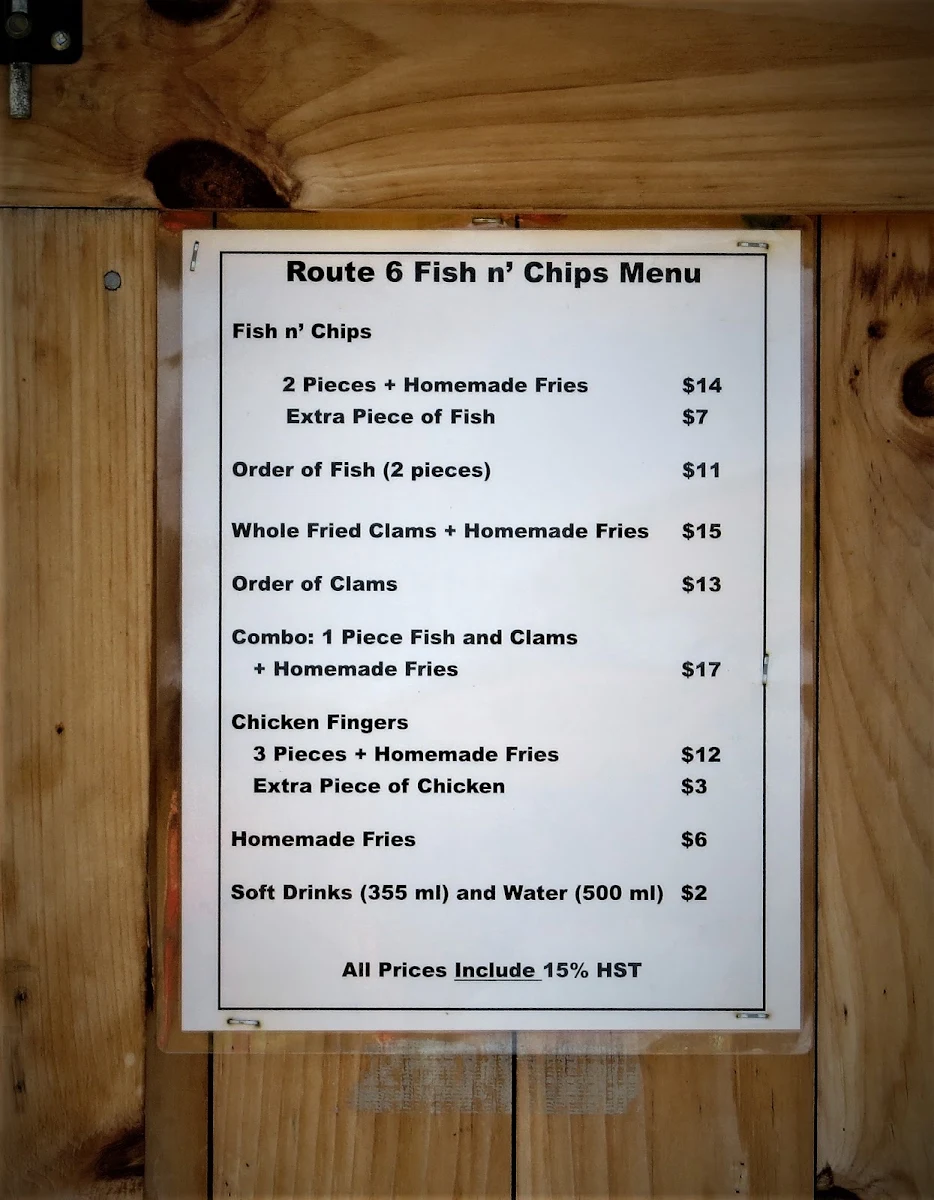 Menu, Route 6 Fish 'n Chips
