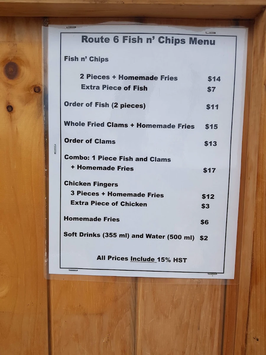 Menu, Route 6 Fish 'n Chips