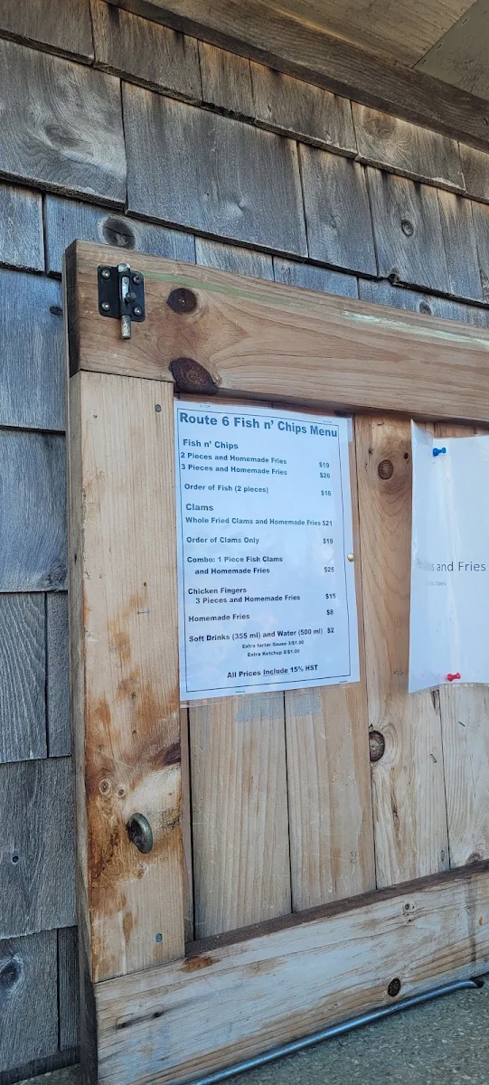 Menu, Route 6 Fish 'n Chips