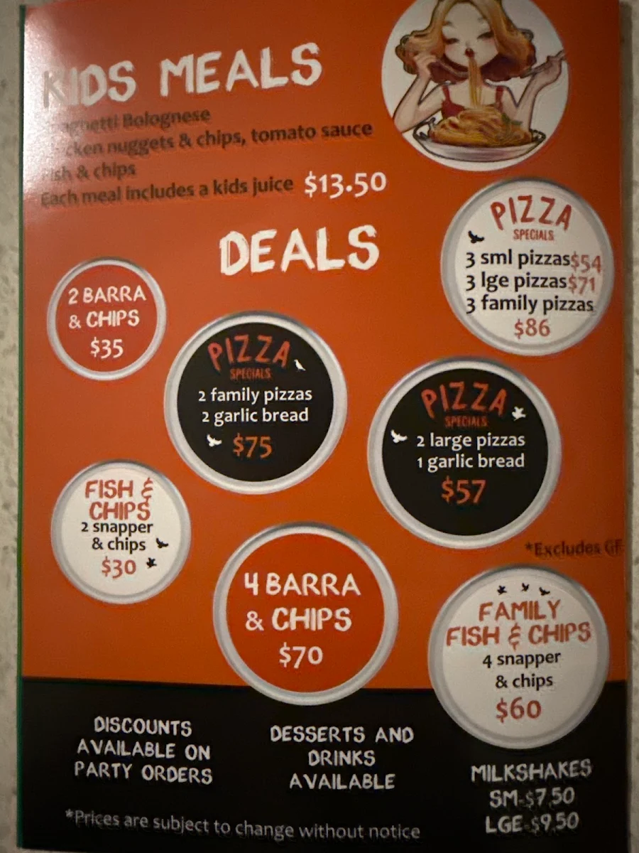 Menu, Hungry Birds Pizza