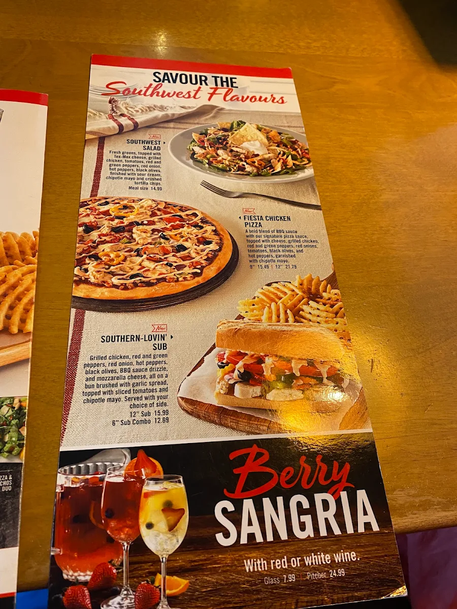 Menu, Pizza Delight
