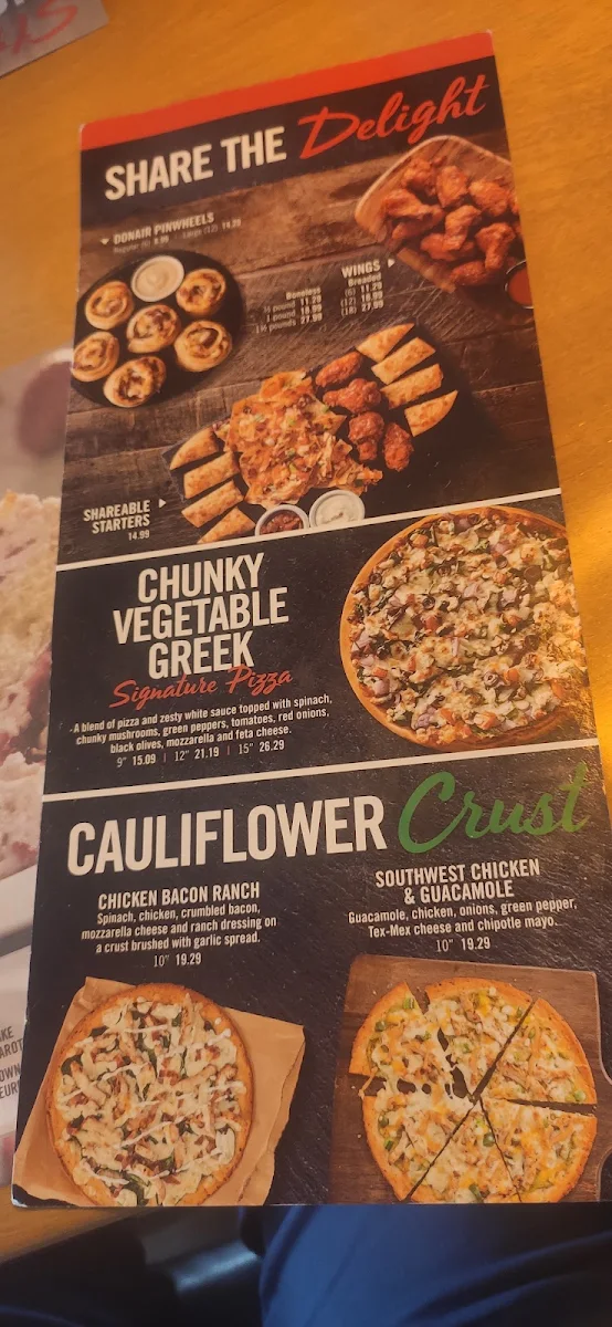 Menu, Pizza Delight