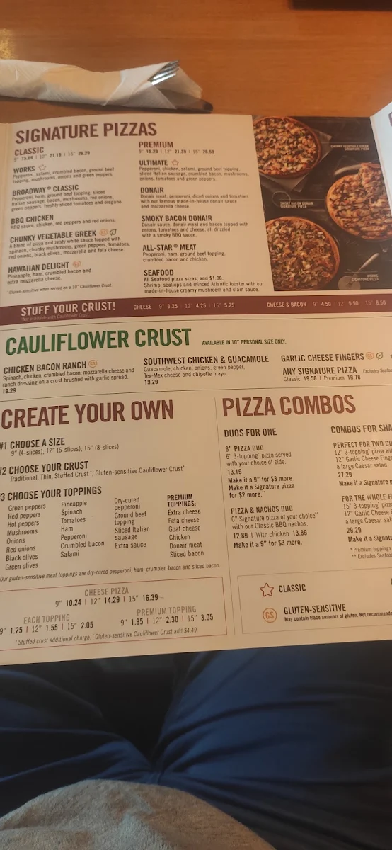 Menu, Pizza Delight