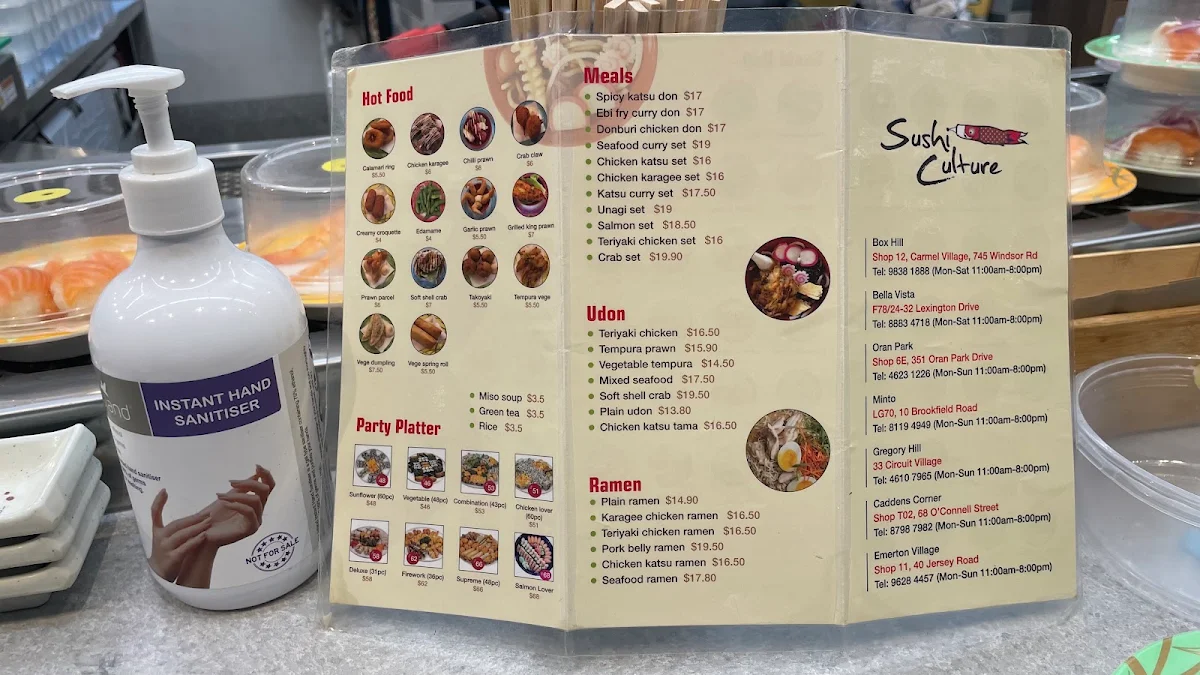 Menu, Sushi Culture