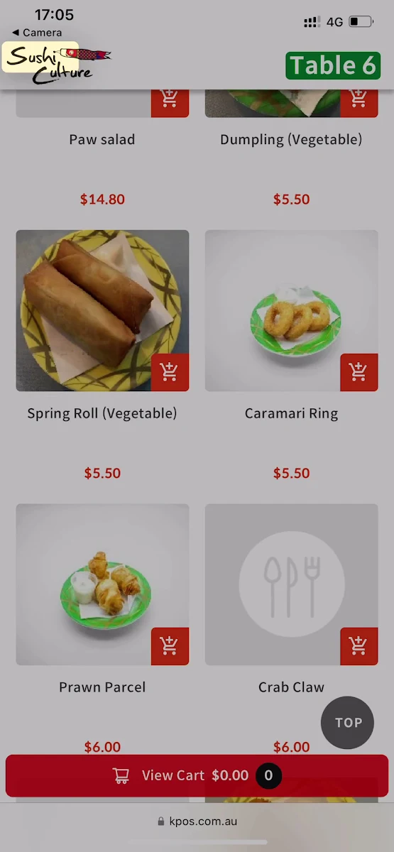 Menu, Sushi Culture