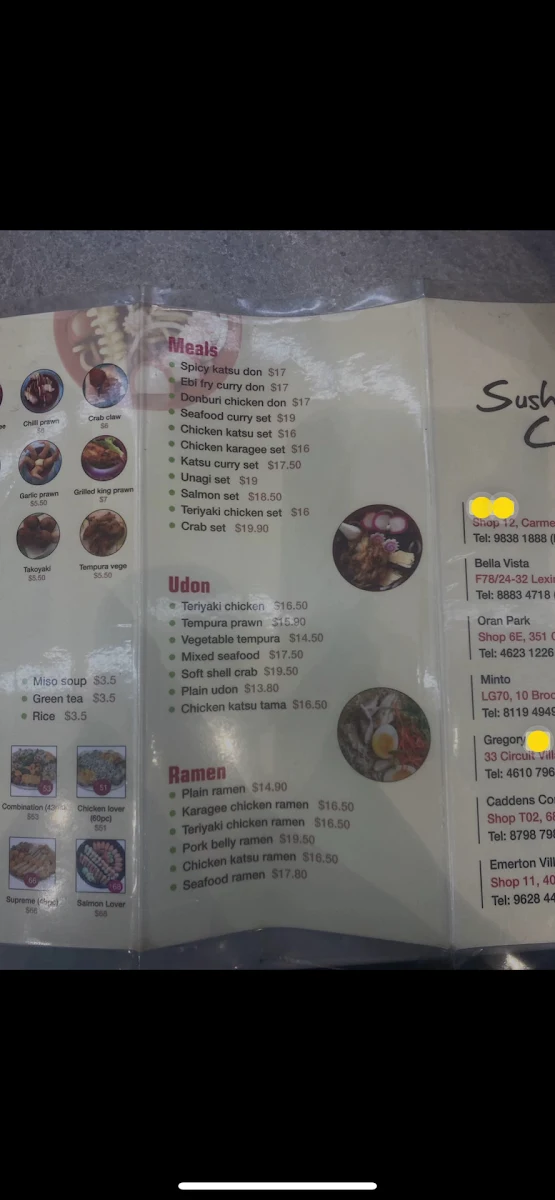 Menu, Sushi Culture