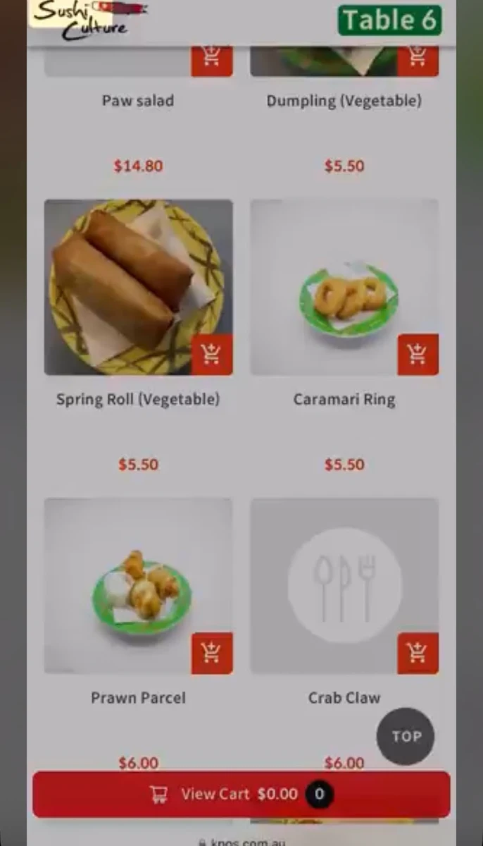 Menu, Sushi Culture