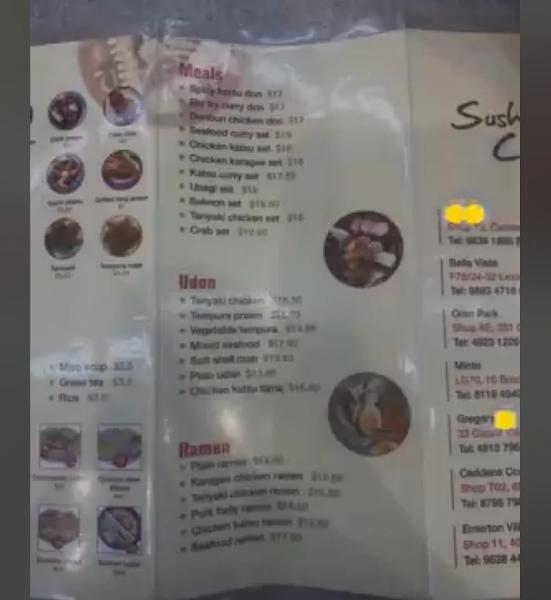 Menu, Sushi Culture