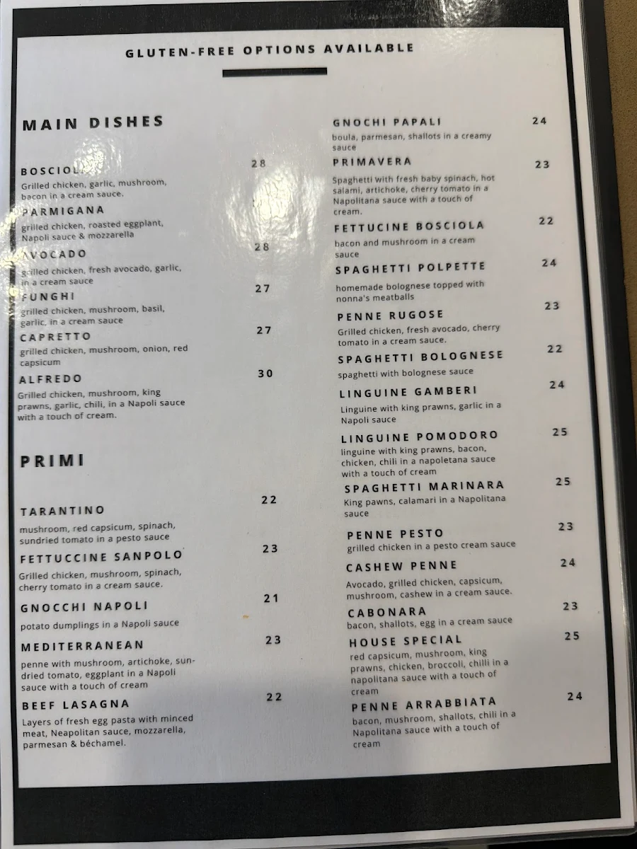 Menu, The Local Italian Pizzeria Ristorante