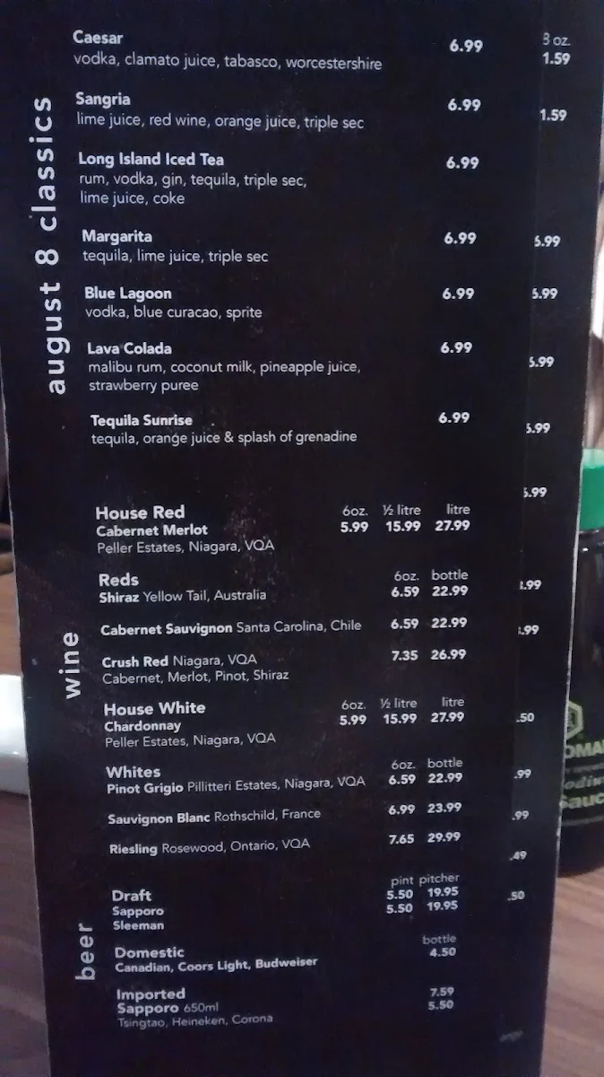 Menu, August 8 Brampton