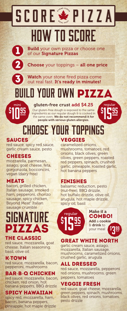 Menu, Score Pizza