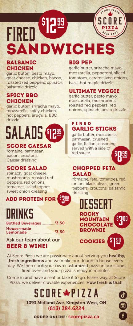 Menu, Score Pizza