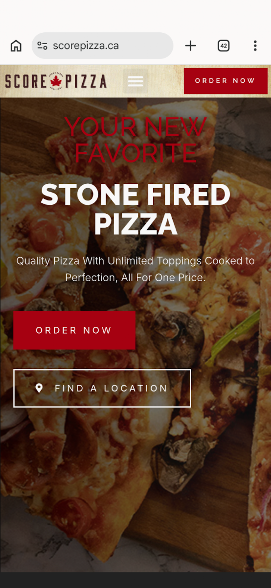 Menu, Score Pizza