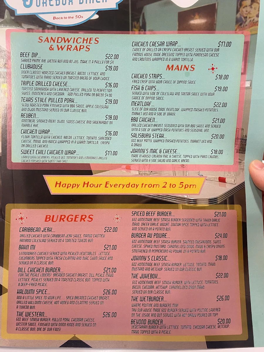 Menu, Johnny's Jukebox Diner