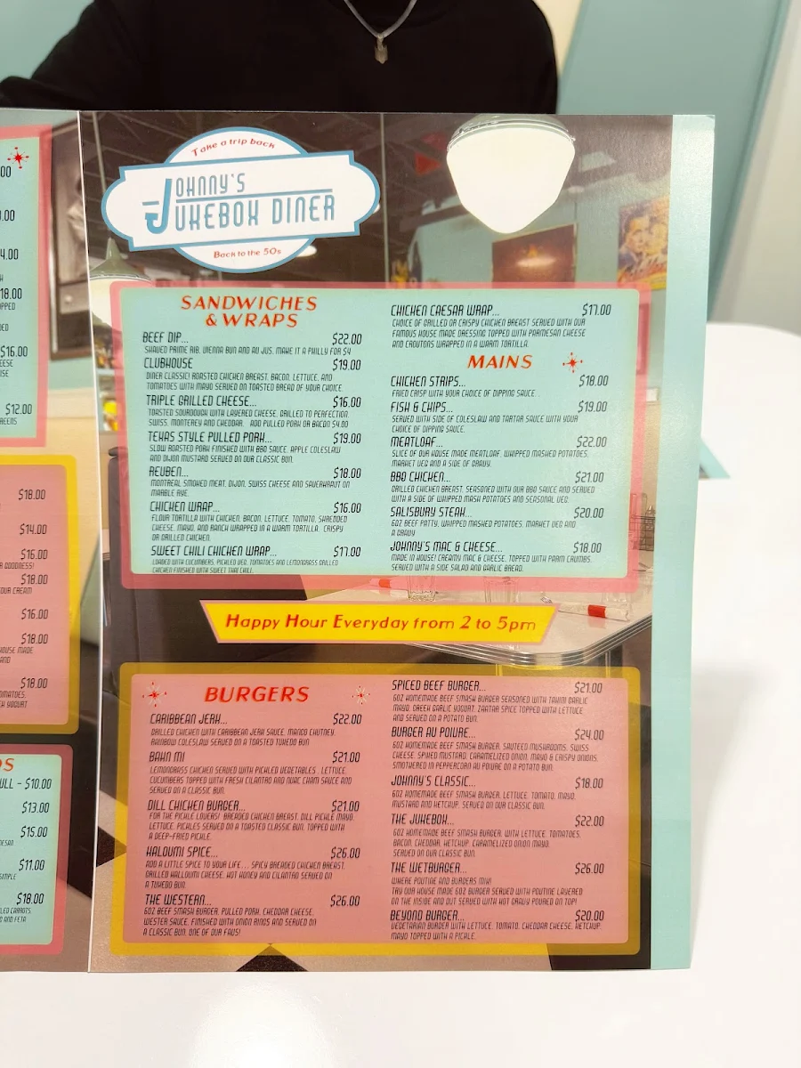 Menu, Johnny's Jukebox Diner