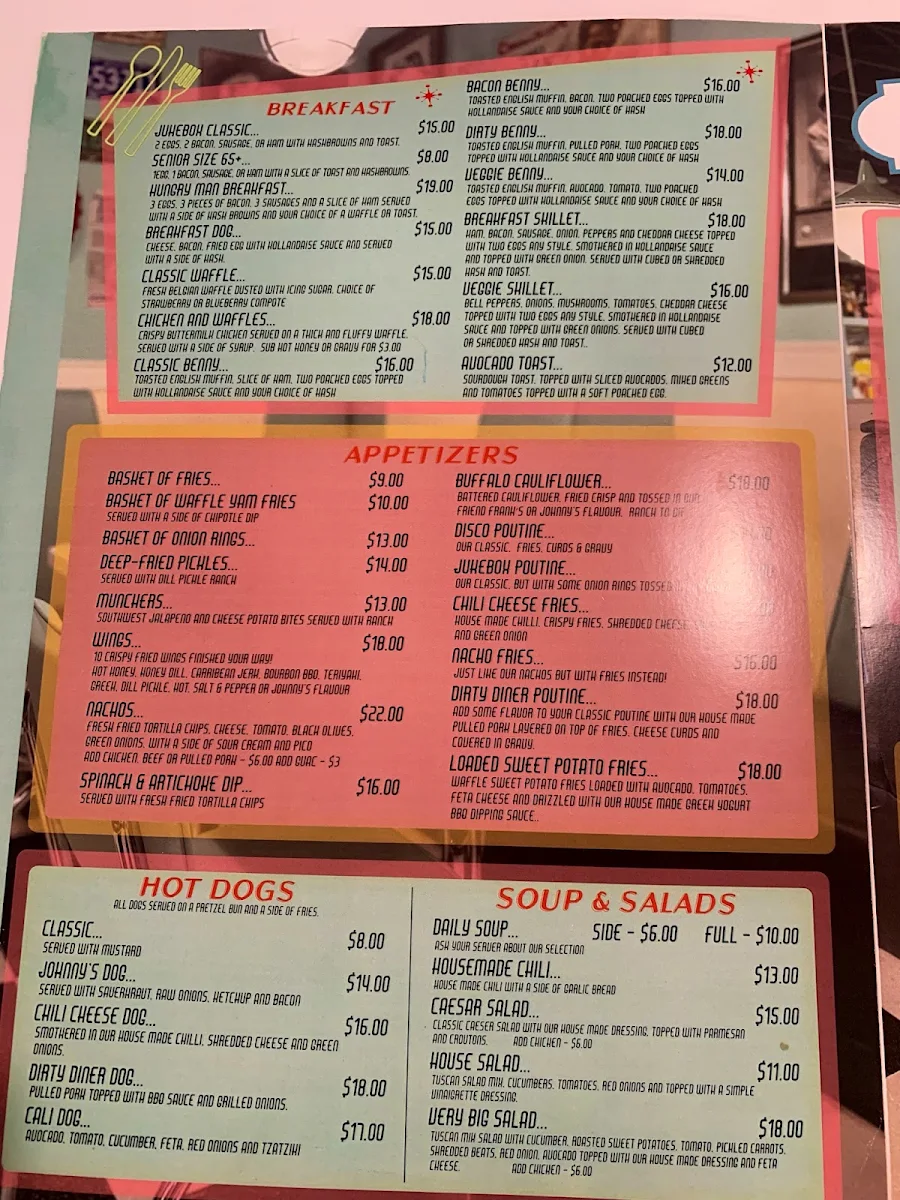 Menu, Johnny's Jukebox Diner