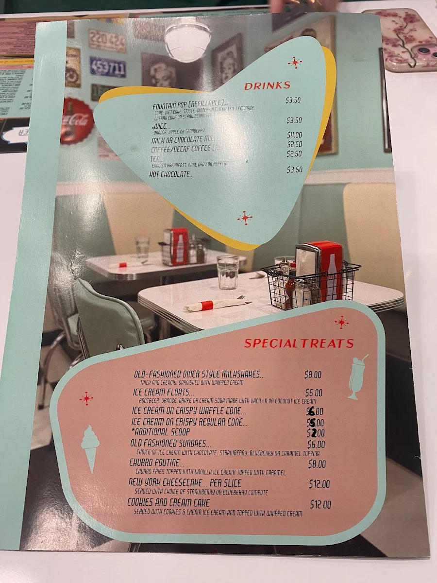 Menu, Johnny's Jukebox Diner