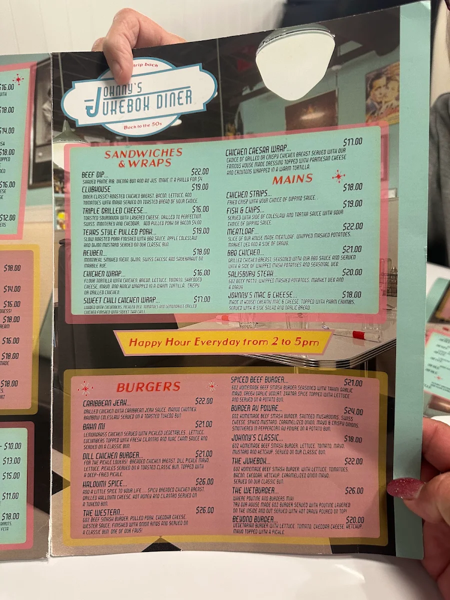 Menu, Johnny's Jukebox Diner
