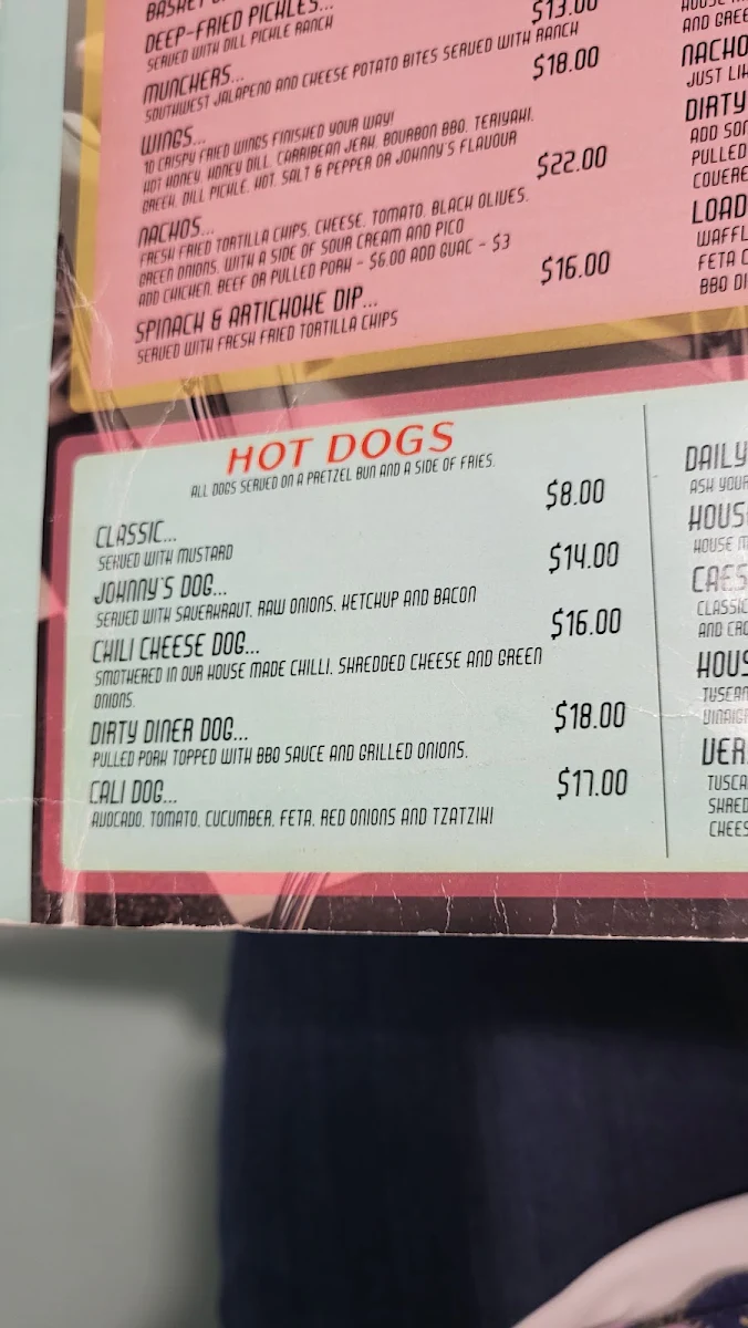 Menu, Johnny's Jukebox Diner