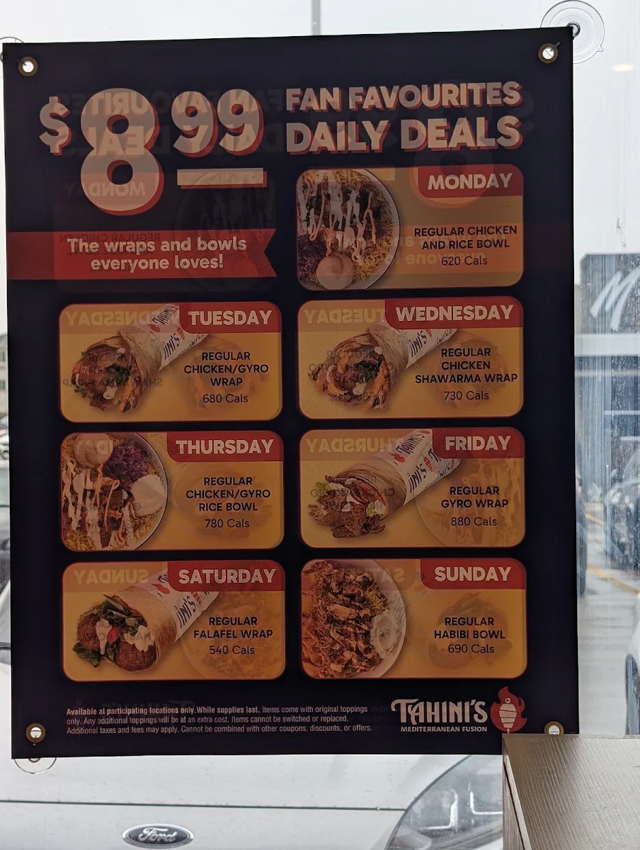 Menu, Tahini's Shawarma