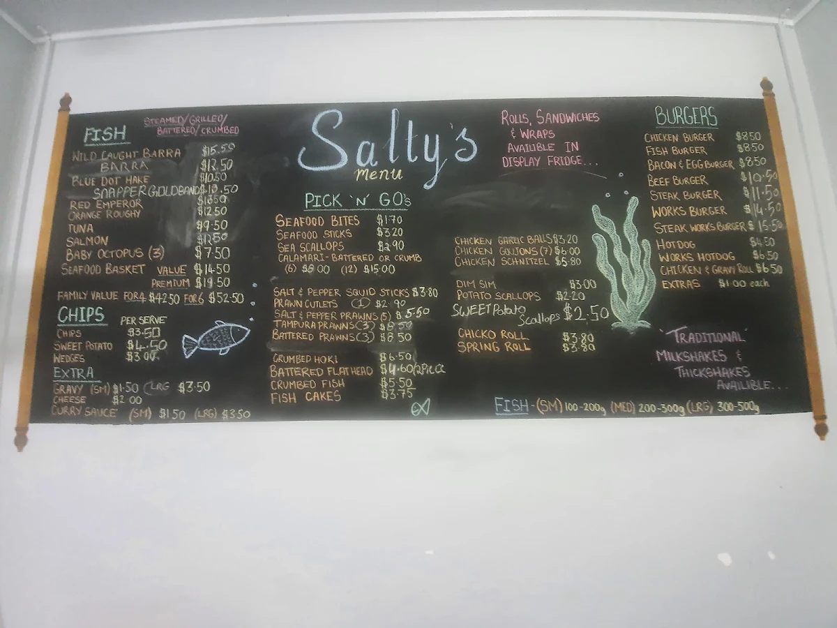Menu, Saltys Seafood & Takeaway