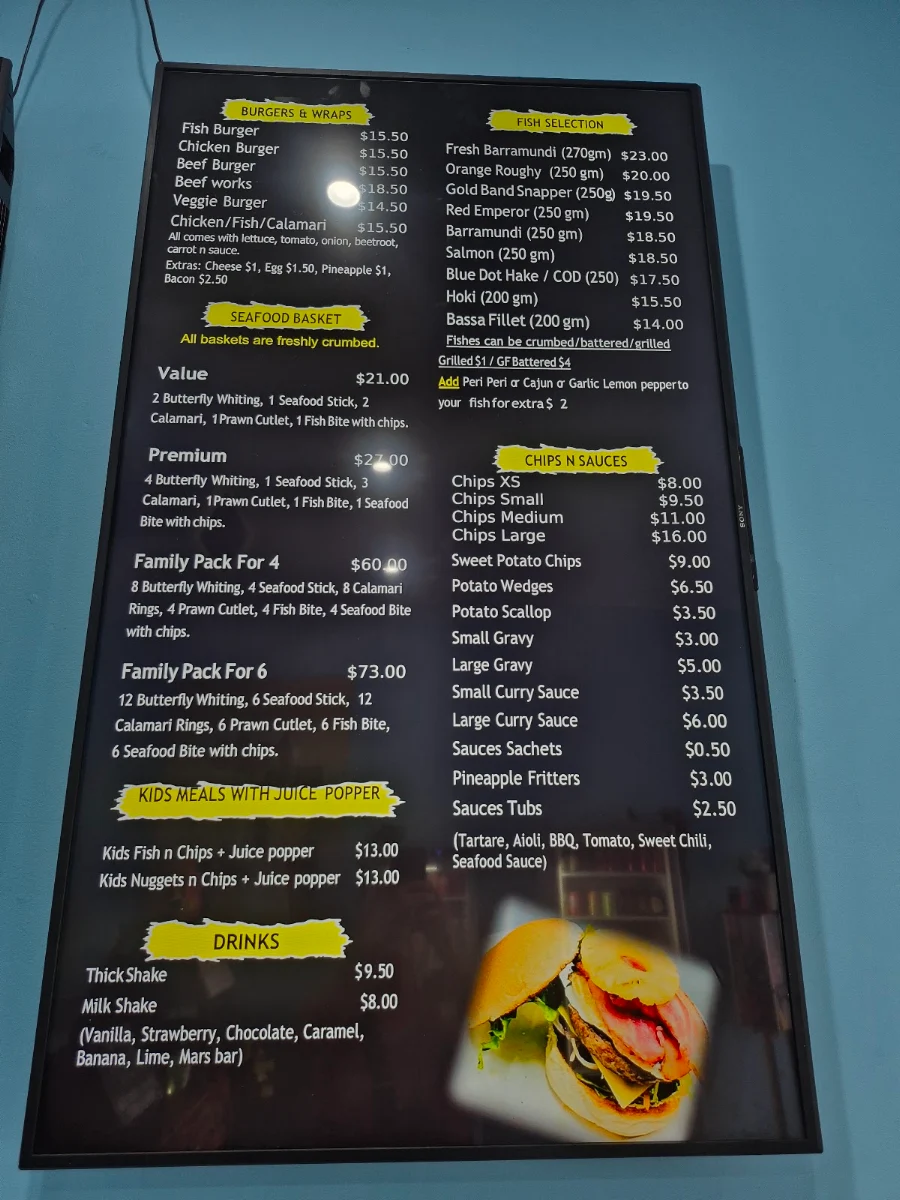 Menu, Saltys Seafood & Takeaway