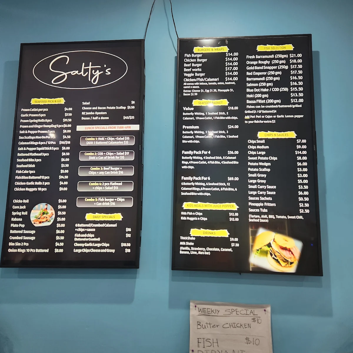 Menu, Saltys Seafood & Takeaway