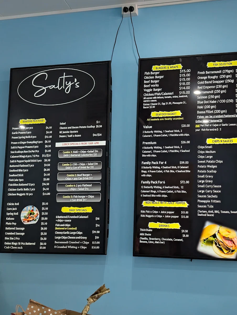 Menu, Saltys Seafood & Takeaway