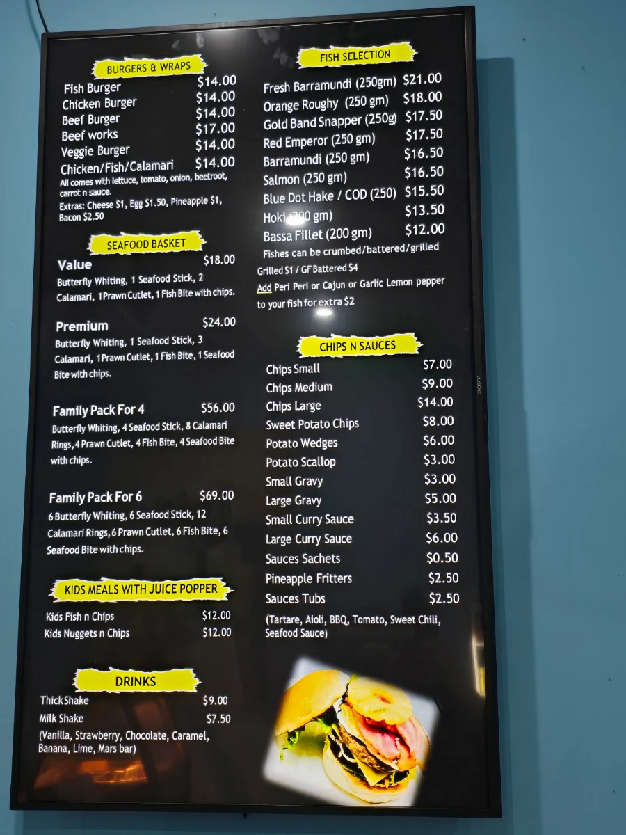 Menu, Saltys Seafood & Takeaway
