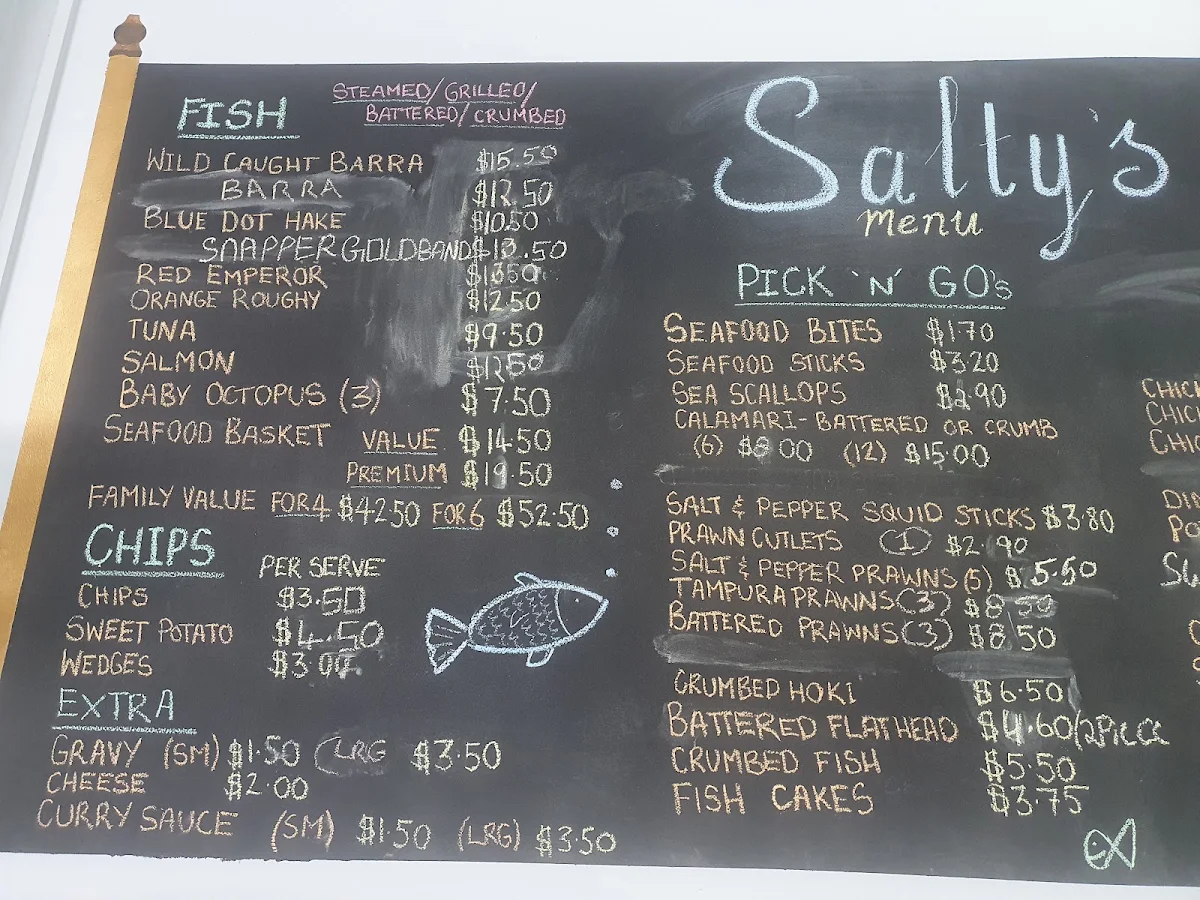 Menu, Saltys Seafood & Takeaway