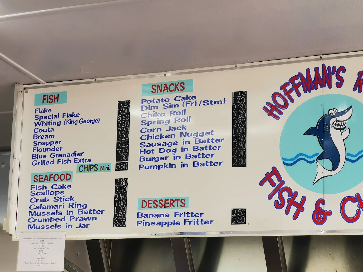 Menu, Hoffman's Road Fish & Chips