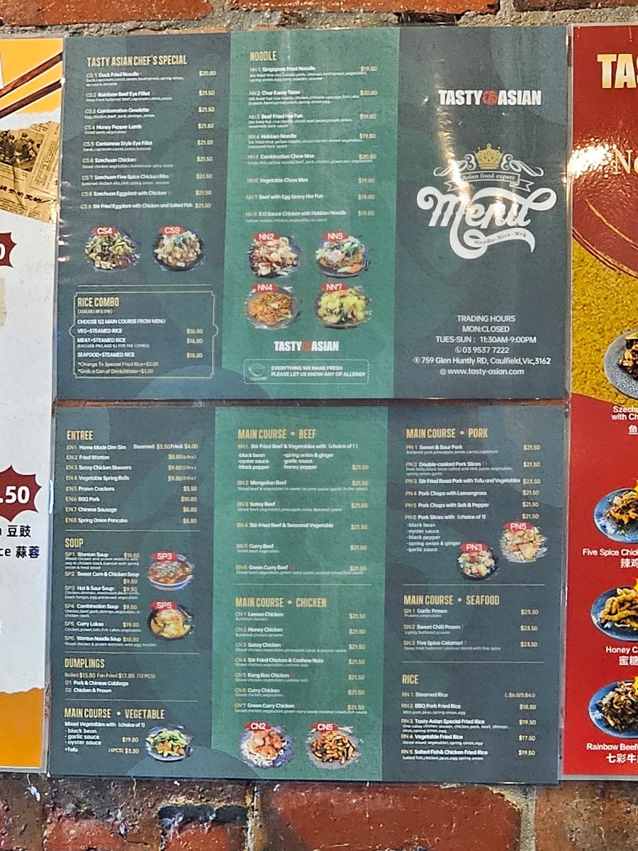 Menu, Tasty Asian