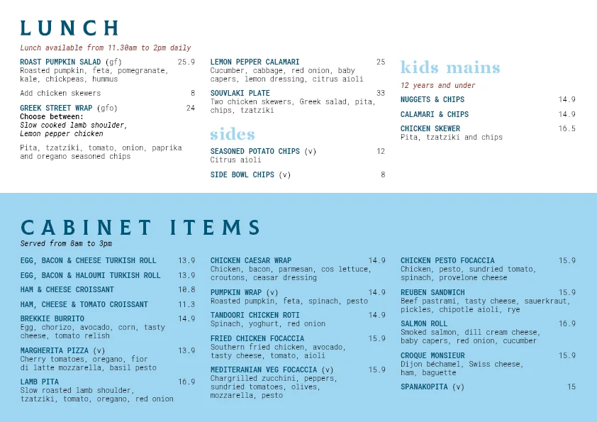 Menu, Montano's Patisserie Cafe.