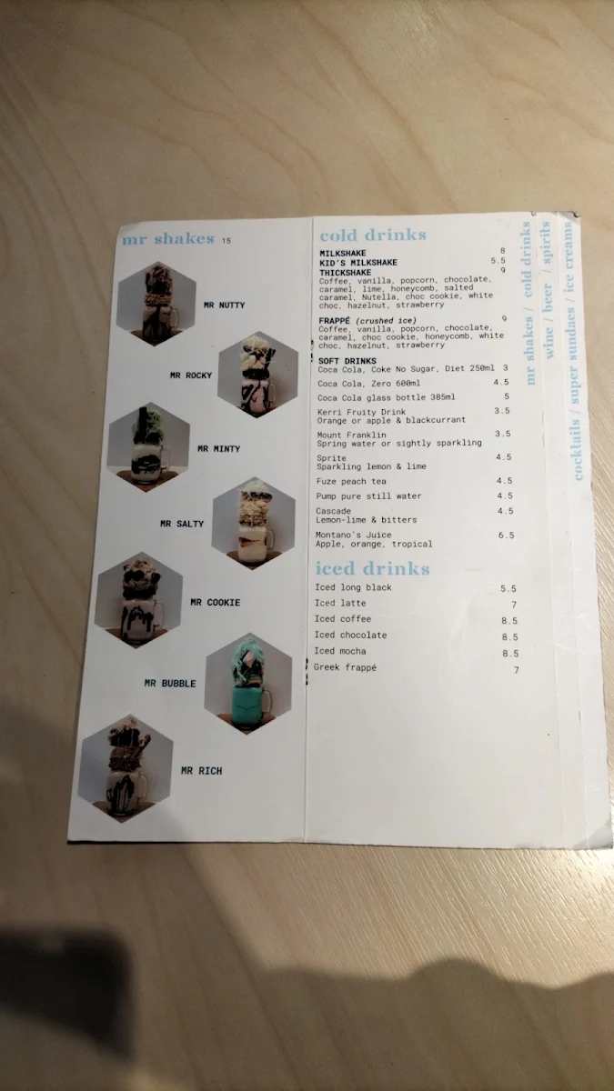Menu, Montano's Patisserie Cafe.