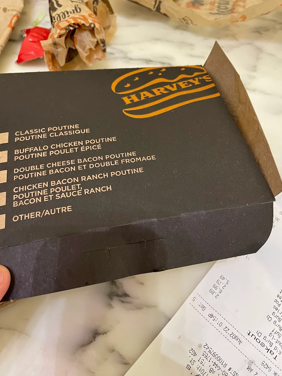Menu, Harvey's
