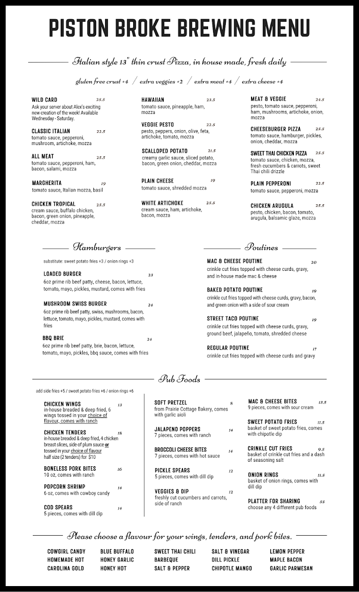 Menu, Piston Broke Brewing