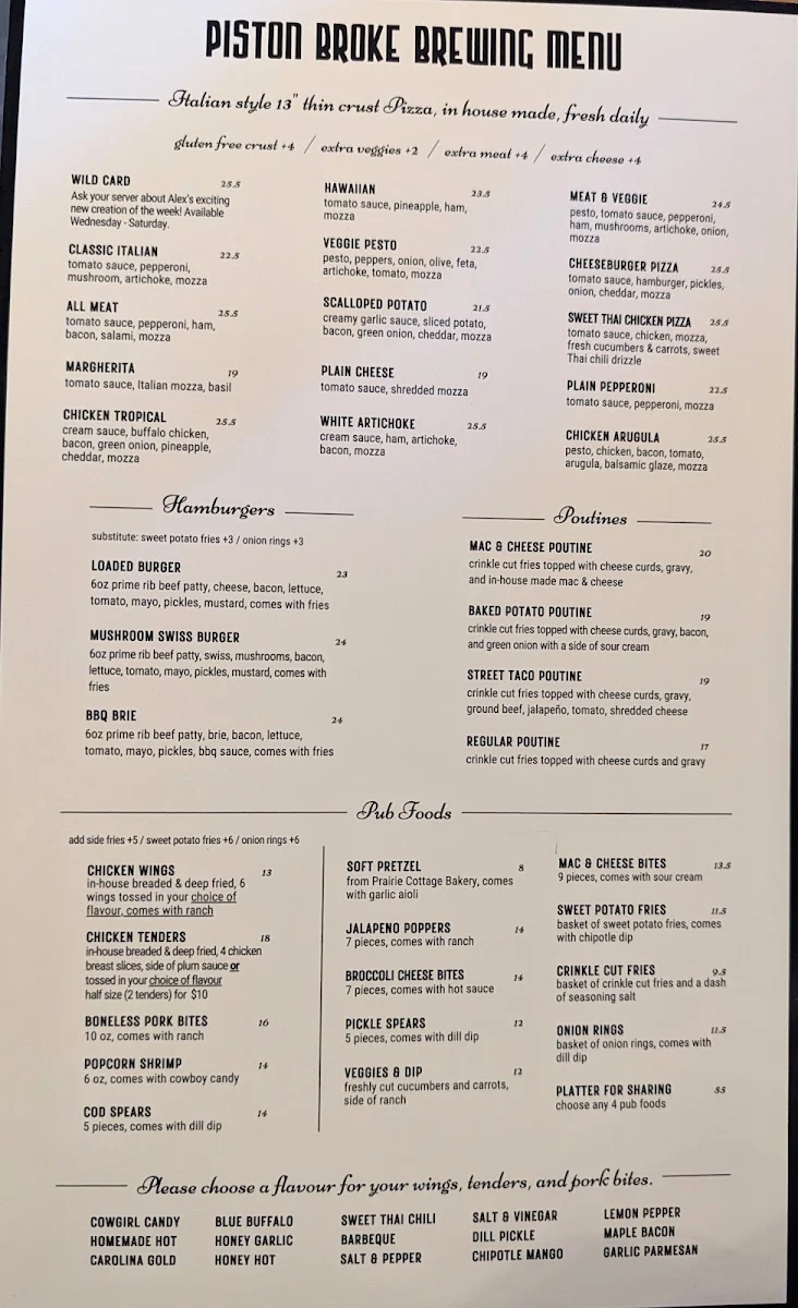Menu, Piston Broke Brewing