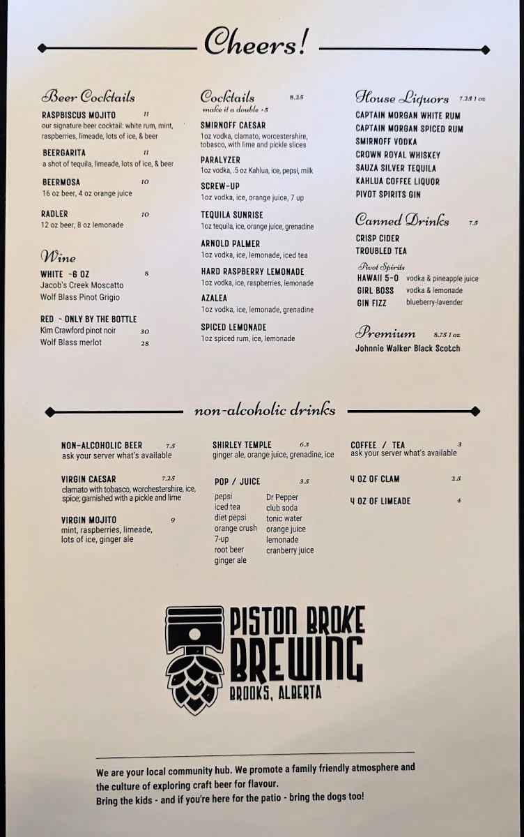 Menu, Piston Broke Brewing