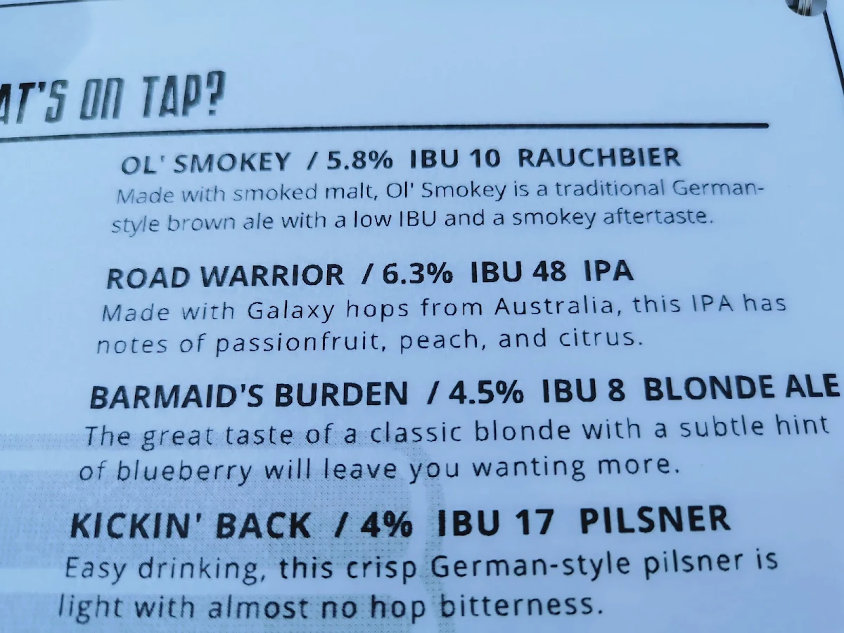 Menu, Piston Broke Brewing