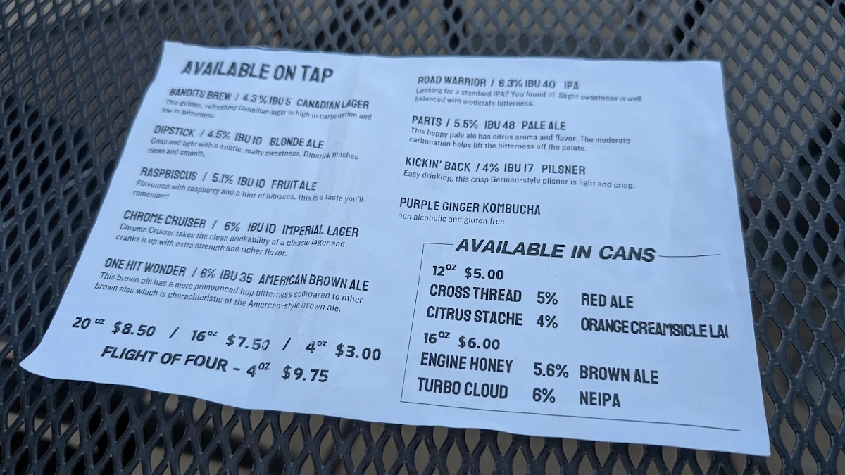Menu, Piston Broke Brewing