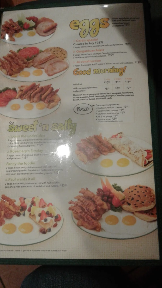 Menu, Cora's Breakfast & Lunch
