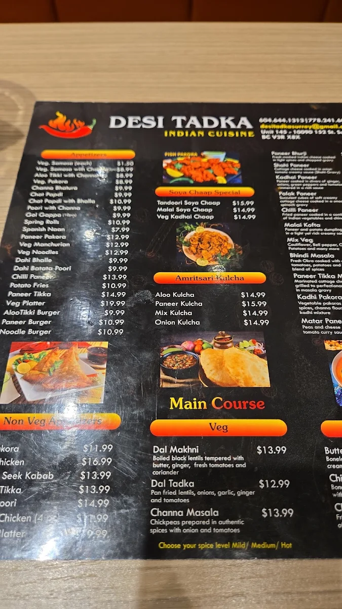 Menu, Desi Tadka Indian Cuisine