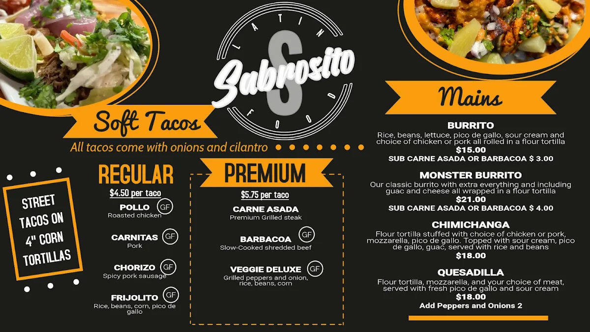 Menu, Sabrosito Restaurant (formerly Don Oso's)