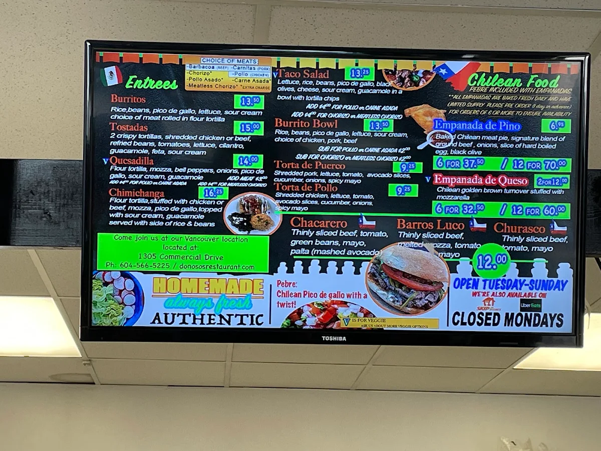 Menu, Sabrosito Restaurant (formerly Don Oso's)