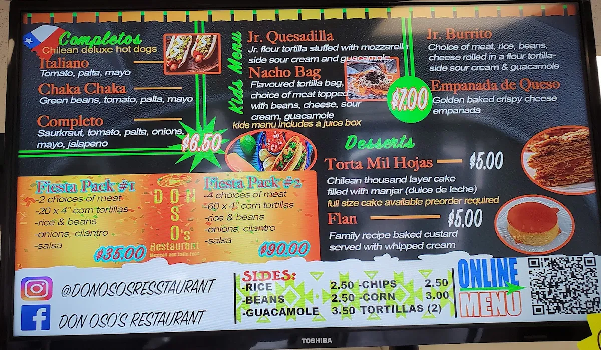 Menu, Sabrosito Restaurant (formerly Don Oso's)