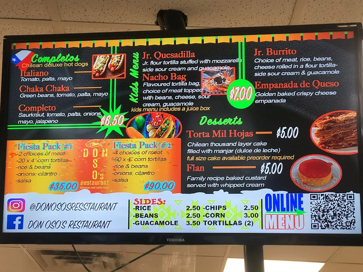 Menu, Sabrosito Restaurant (formerly Don Oso's)
